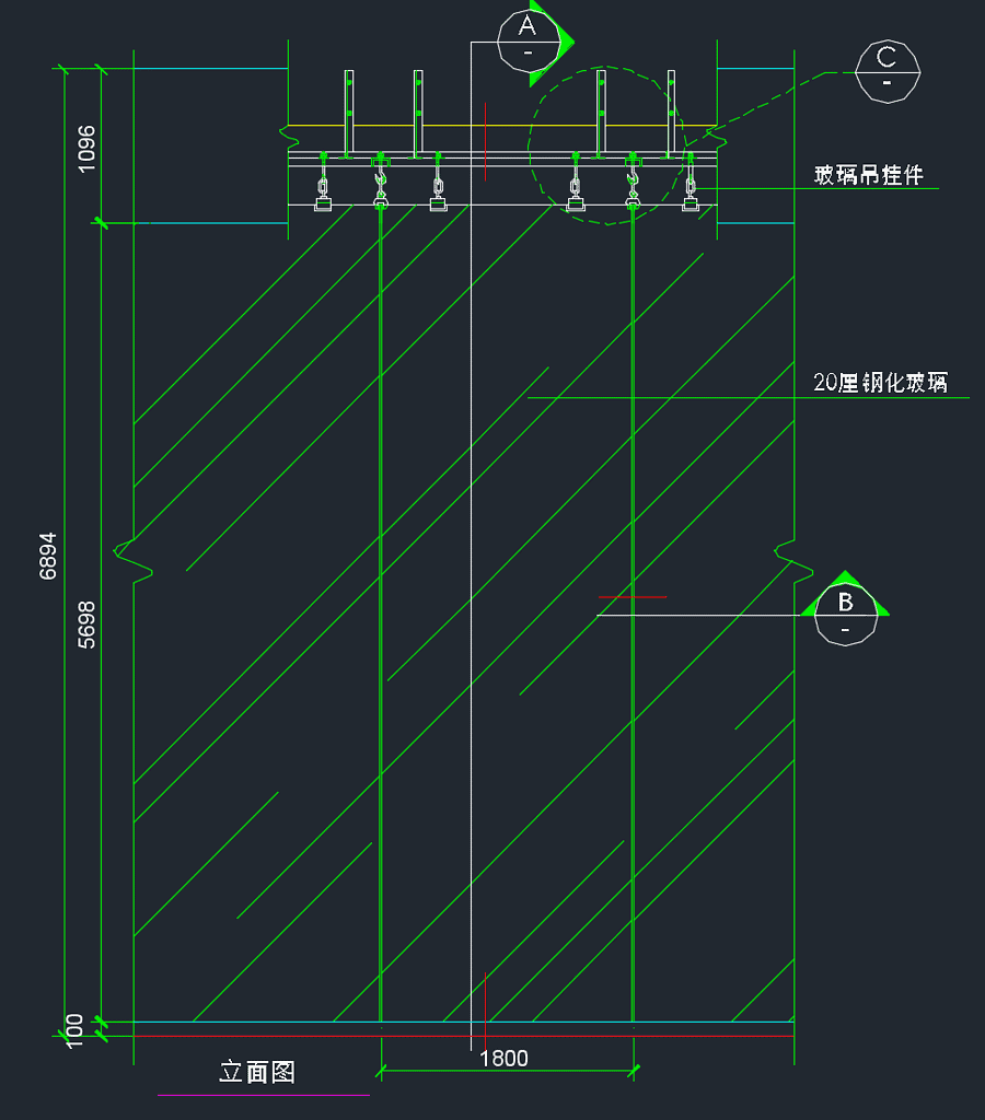 吊挂式玻璃幕墙立面图