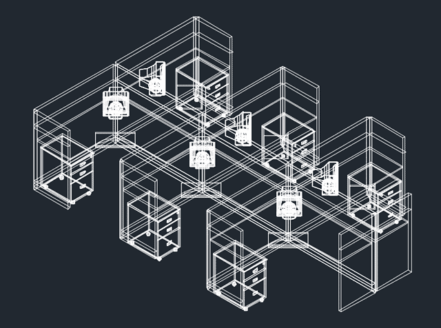 大厅办公桌椅屏风CAD 3D