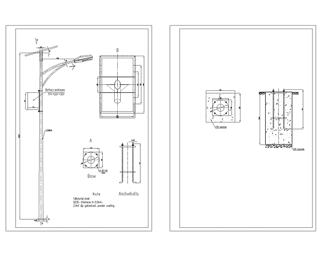 太阳能路灯灯杆及基础大样施工图纸